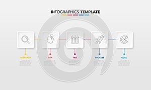 Business infographic template process with simple geometry square, rectangle, circle, triangle, curves in flat design template