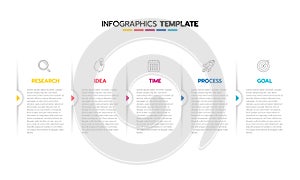 Business infographic template process with simple geometry square, rectangle, circle, triangle, curves in flat design template