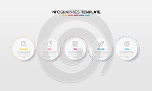 Business infographic template process with simple geometry square, rectangle, circle, triangle, curves in flat design template