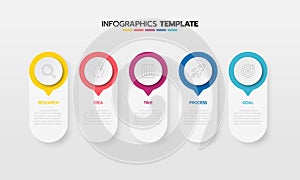 Business infographic template process with simple geometry square, rectangle, circle, triangle, curves in flat design template