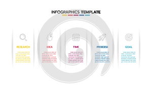 Business infographic template process with simple geometry square, rectangle, circle, triangle, curves in flat design template