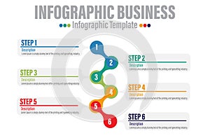Business infographic template with 6 Steps, Six 6 options, Abstract elements diagram or processes and business flat icon, Vector