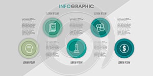 Business Infographic template. Timeline with 5 steps, labels. Vector infographic element