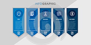 Business Infographic template. Timeline with 5 steps, labels. Vector infographic element