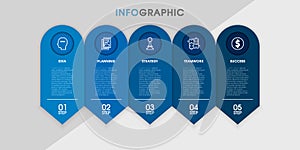 Business Infographic template. Timeline with 5 steps, labels. Vector infographic element