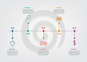 Business infographic template timeline with 5 options, Abstract elements diagram or processes and business flat icon, Vector