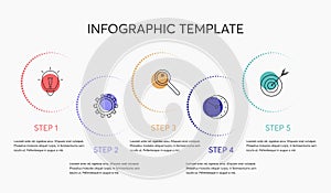 Business infographic template. Vector design with icons, text and 5 options or steps. Blank space for content, business,