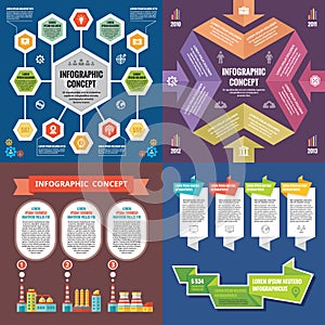 Business infographic templates concept vector illustration. Abstract banner set. Advertising promotion layout collection.