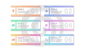 A business infographic of the ticket pattern, a diagram template used to describe the steps