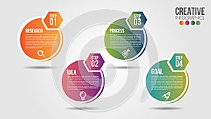 Business Infographic timeline design template with icons and 4 numbers options or steps. Can be used for process presentations