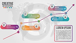 Business Infographic timeline design template with icons and 5 numbers options or steps. Can be used for process presentations