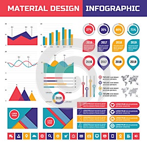 Business infographic vector set in material design style. Business infographics elements. Infographic in flat style design.