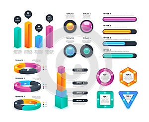 Business infographic. Workflow charts, circular diagrams, annual marketing reports. 3d vector collection