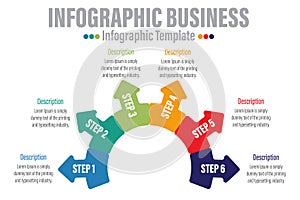 Business infographics.Arrow Circle with Six 6 Steps, Six 6 option, Six 6 parts. Vector template