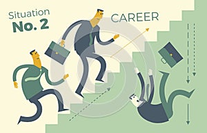 Business infographics, business situations. Career ladder, workers are striving upwards, achieving the goal, career, profession. W