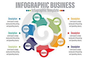 Business infographics. Circle with Six 6 Steps, Six 6 option, Six 6 parts. Vector template