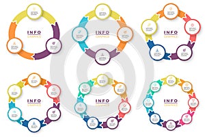 Business infographics. Circular arrows with 3 - 8 parts