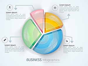 Business infographics with colorful 3D pie chart.