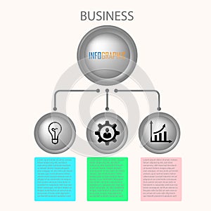 Business infographics. Concept of three steps of business strategy and development. Modern vector illustration for presentation