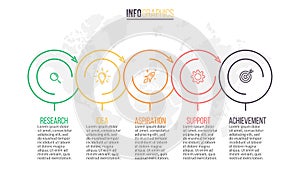 Business infographics. Presentation slide, chart, diagram with 5 steps, circles.