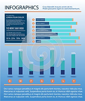 Business infographics set with different diagram vector illustration. Data visualization elements, marketing charts and