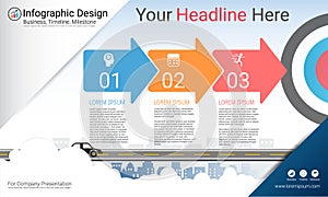 Business infographics template, Milestone timeline or Road map with Process flowchart 3 options.