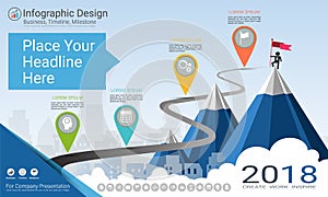 Business infographics template, Milestone timeline or Road map with Process flowchart 4 options.