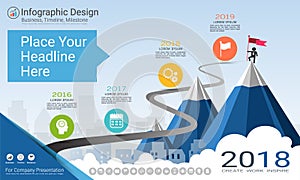 Business infographics template, Milestone timeline or Road map with Process flowchart 4 options.