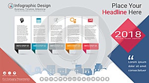 Business infographics template, Milestone timeline or Road map with Process flowchart 5 options.