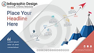 Business infographics template, Milestone timeline or Road map with Process flowchart 5 options.