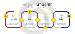 Business infographics template. Timeline with 4 arrow steps, four number options. Vector