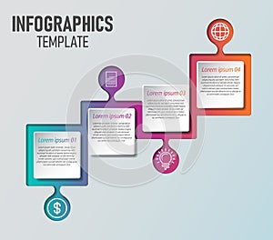 Business infographics template. Timeline with 4 steps, labels. Vector infographic element