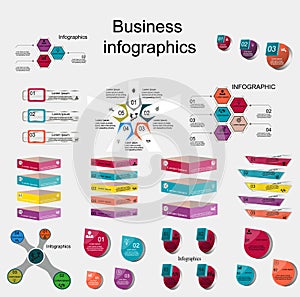 Business infographics in three four five six six stages