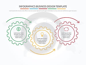 Business infographics. Timeline with 3 steps, gears, cogwheels.