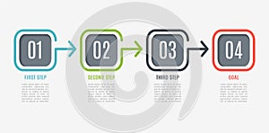 Business infographics. Timeline with 4 steps, square. Vector infographic element. Can be used for web, diagram, graph