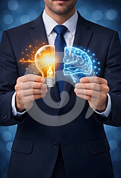 Business Innovation Concept With Creative Ideas And Analytical Intelligence Balance