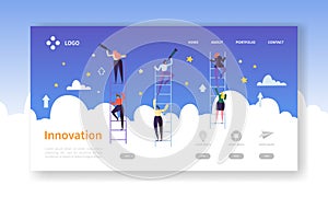 Business Innovation Landing Page. Business Vision Concept with Flat Characters in Search of Creative Idea. Website