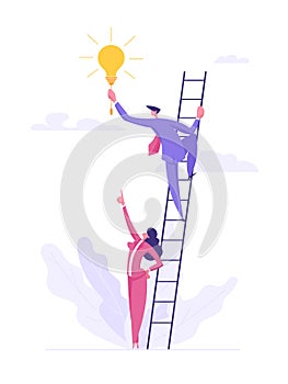 Business Innovation Teamwork Success Concept with People Characters on Stairs as Career Development