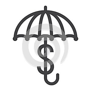 Business Insurance line icon, umbrella dollar sign