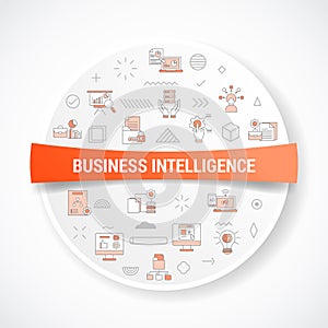 business intelligence concept with icon concept with round or circle shape for badge