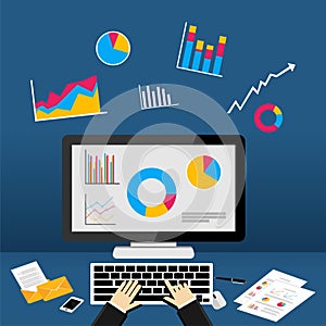 Business intelligence dashboard on computer. Business statistics