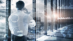 Business intelligence. Diagram, Graph, Stock Trading, Investment dashboard, transparent blurred background.