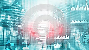 Business intelligence. Diagram, Graph, Stock Trading, Investment dashboard, transparent blurred background.