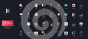 Business Intelligence Flat Icons on Dark Background