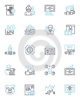 Business intelligence linear icons set. Analytics, Data, Performance, Insights, Dashboards, Visualization, Reporting