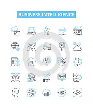 Business intelligence vector line icons set. Business, Intelligence, Analytics, Data, Technology, Decision-making