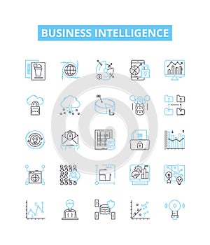 Business intelligence vector line icons set. Business, Intelligence, Analytics, Data, Technology, Decision-making