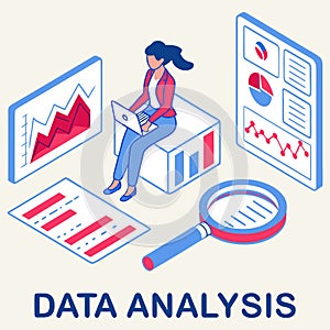 Business Intelligence Vector Person with Data Visualizations