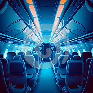 Business Interior Jet Airplane in blue and white color.