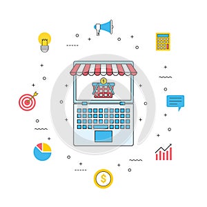 Business internet marketing laptop online shopping store